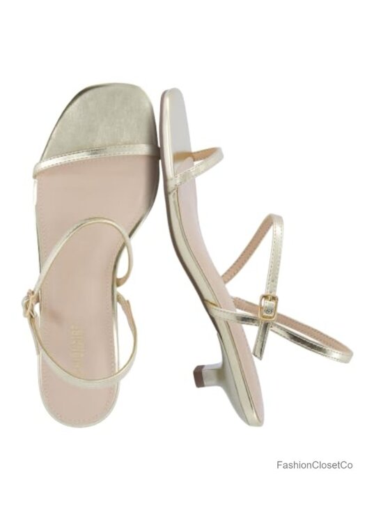 Shoes - Strappy Kitten Heel Sandal with Ankle Strap Memory Foam
